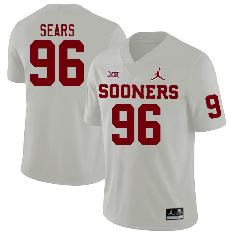 Men #96 Davon Sears Oklahoma Sooners College Football Jerseys Stitched-White - Click Image to Close